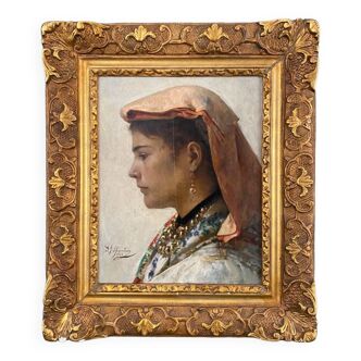 Oil on panel by Alexandre-Jacques Chantron 1882 portrait of a woman