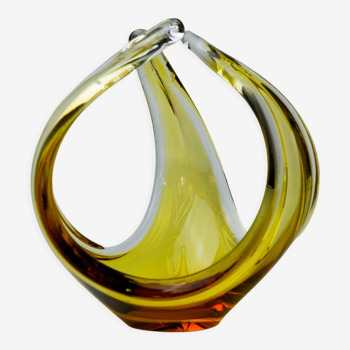 Centre de table par seguso en verre de murano jaune, italie, 1970