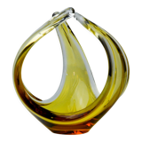 Centre de table par seguso en verre de murano jaune, italie, 1970
