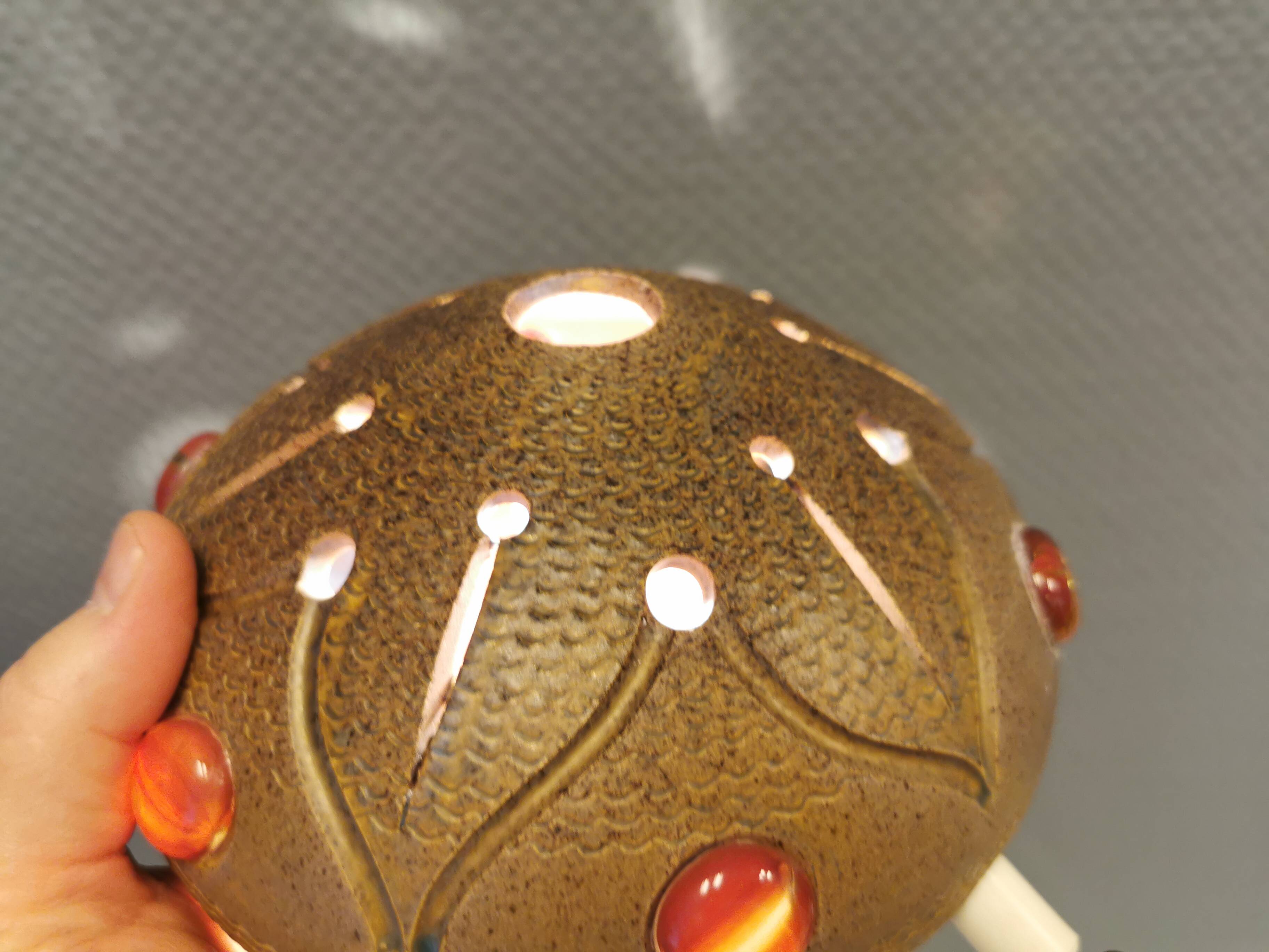 Small ceramic wall lamp (can also be used as a table lamp) space age style. Danish 1970s
