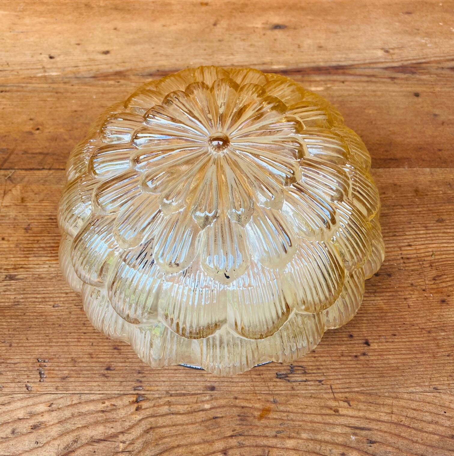 Vintage amber molded glass ceiling light