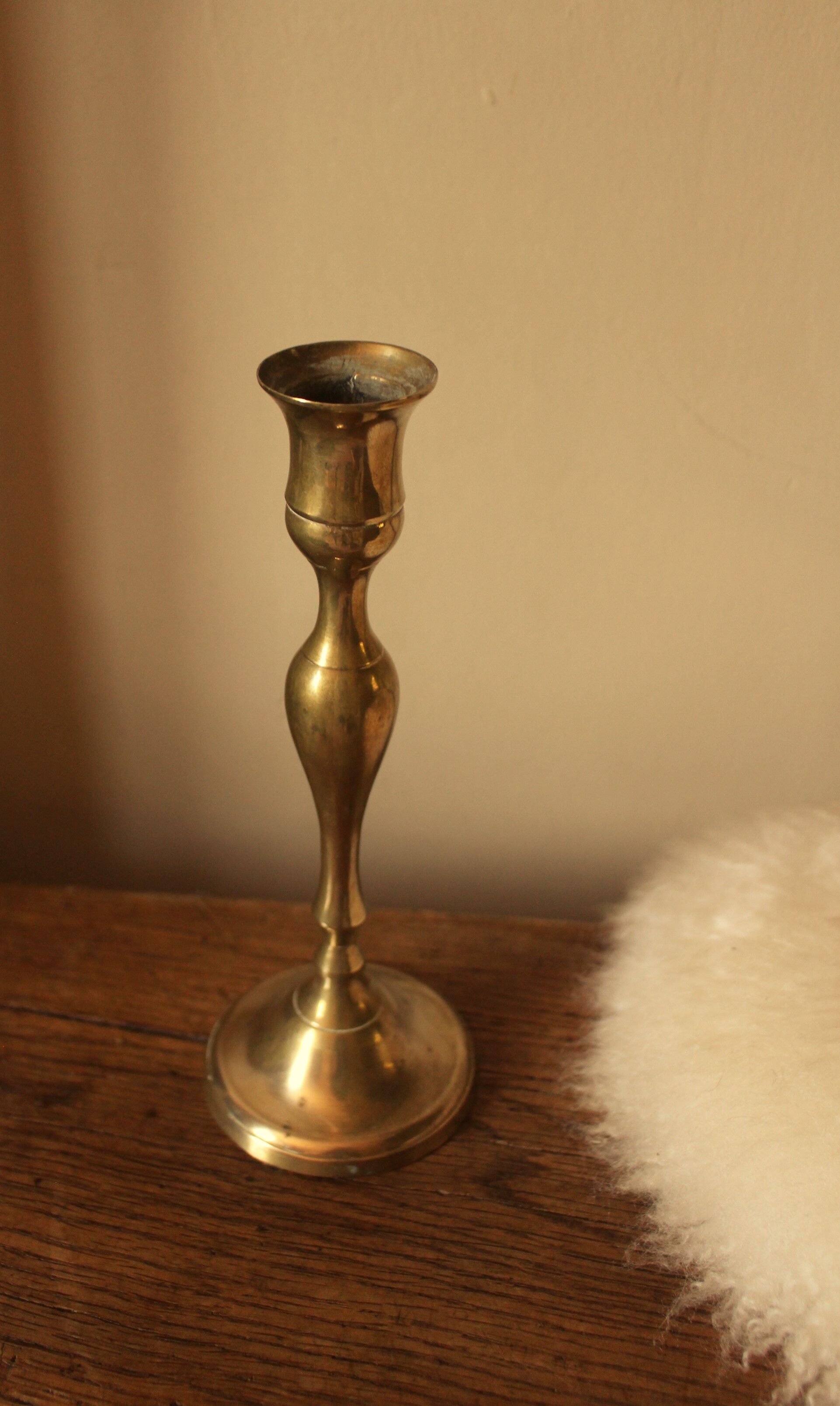 Candle holder small golden brass torch thin slender