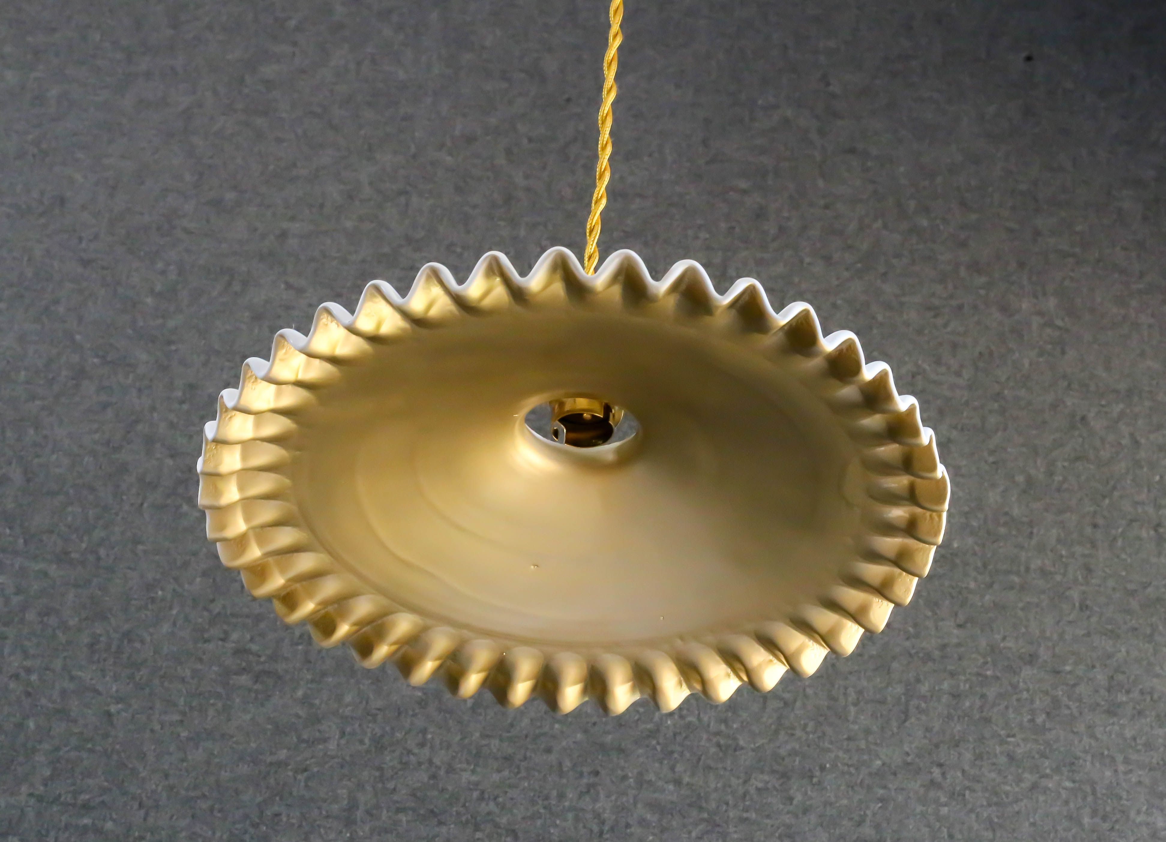 Old pendant light in opaline painted white and gold, new socket and new cable