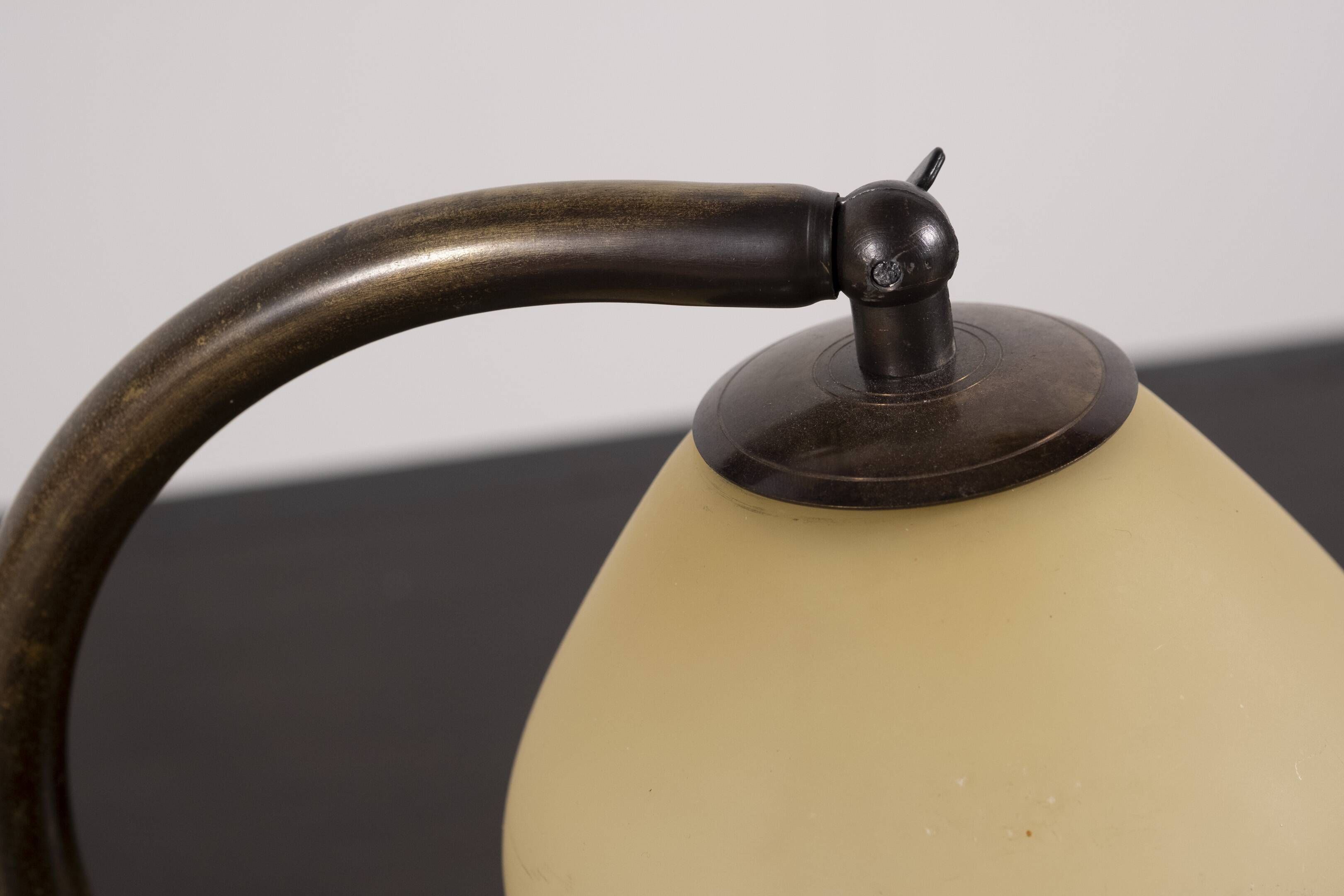 Danish Brass and Opaline Glass Desk Lamp, circa 1930s