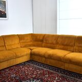 Yellow corduroy corner modular sofa, 1970s, set of 6