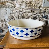 Blue checkered enamel jug - and its basin