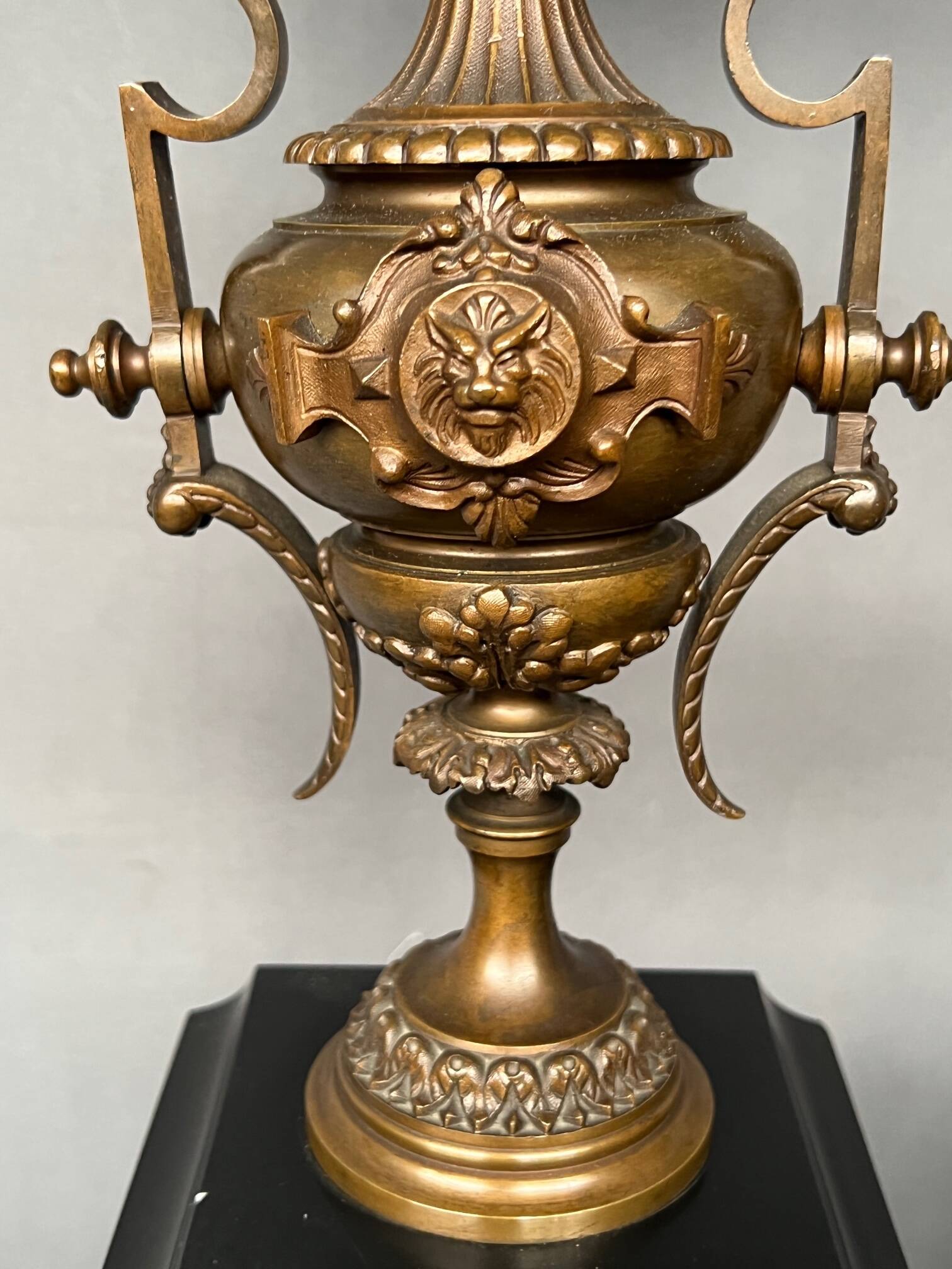 Pair of large Renaissance-style candlesticks. Marble. Solid bronze.