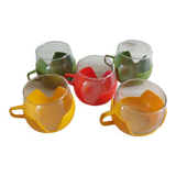 Set de cinq tasses en verre et plastique, années  70.