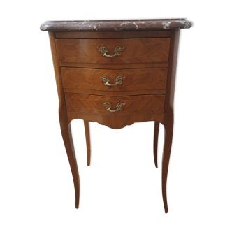 Bedside / night table marquetry and pink marble top
