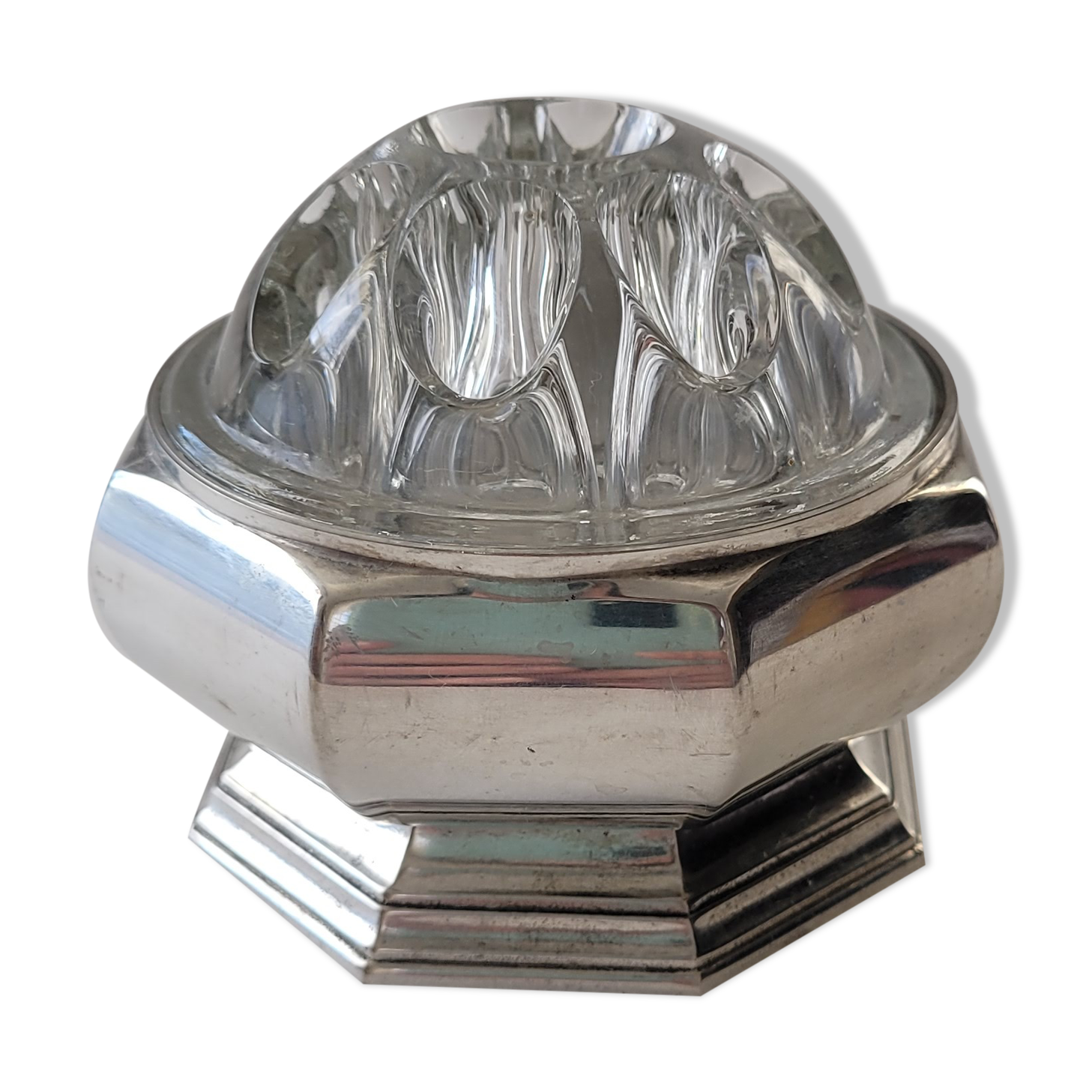 Flower holder tin and glass, 70s