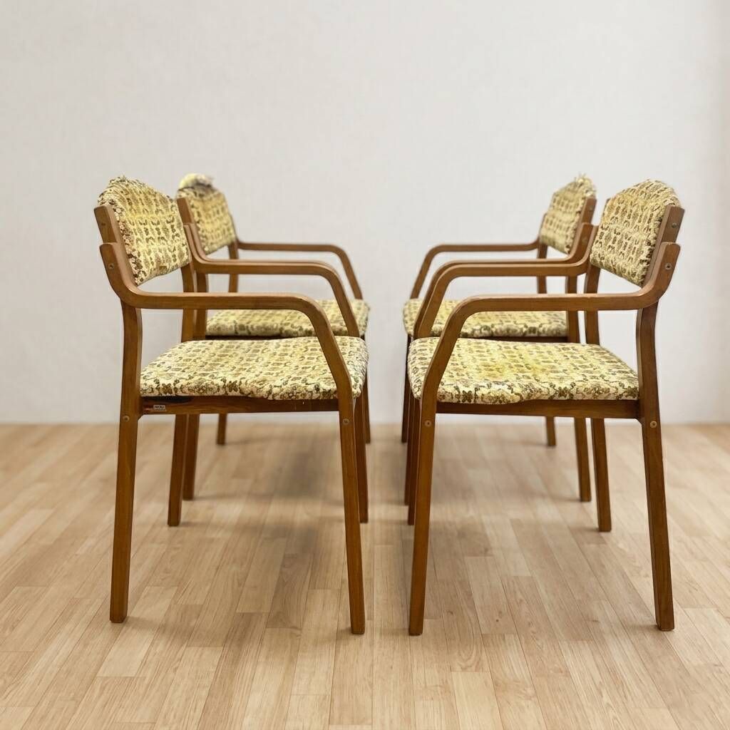 Bentwood armchairs, mid-century, upholstered, TON, 1960s, Czechoslovakia