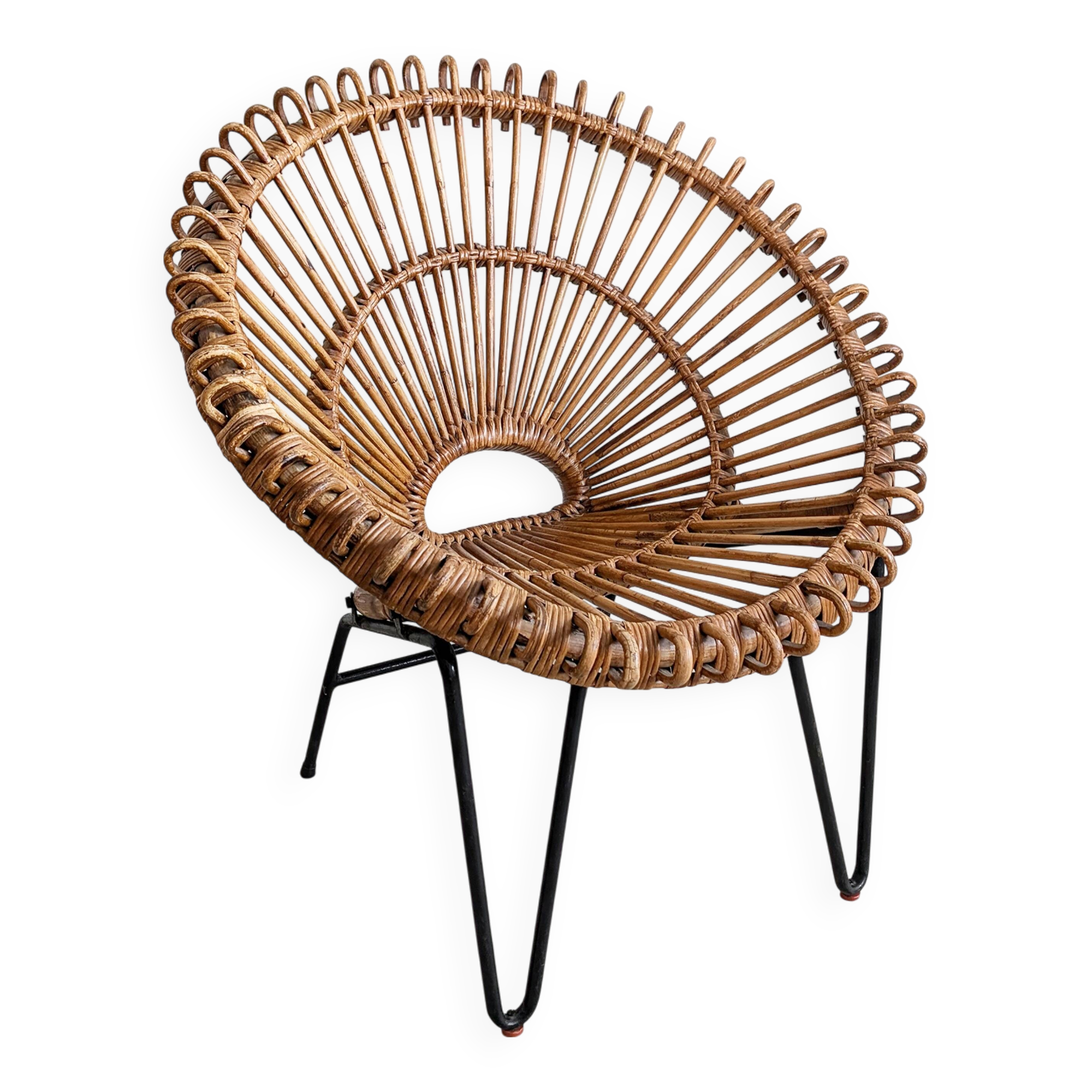 French Rattan Lounge Chair 1960s