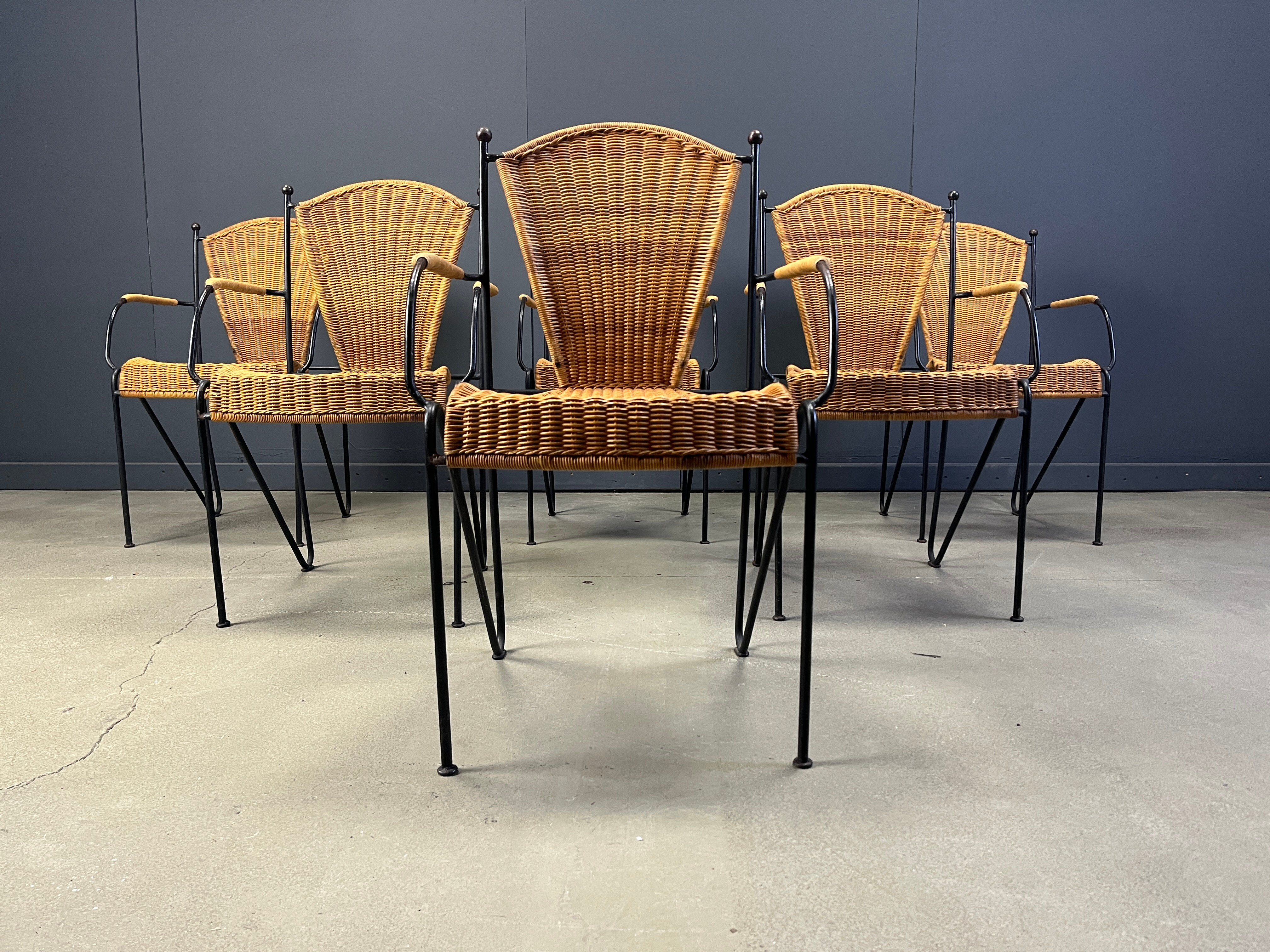 Wicker chairs by Frederick Weinberg, 1960s, set of 6
