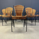 Wicker chairs by Frederick Weinberg, 1960s, set of 6