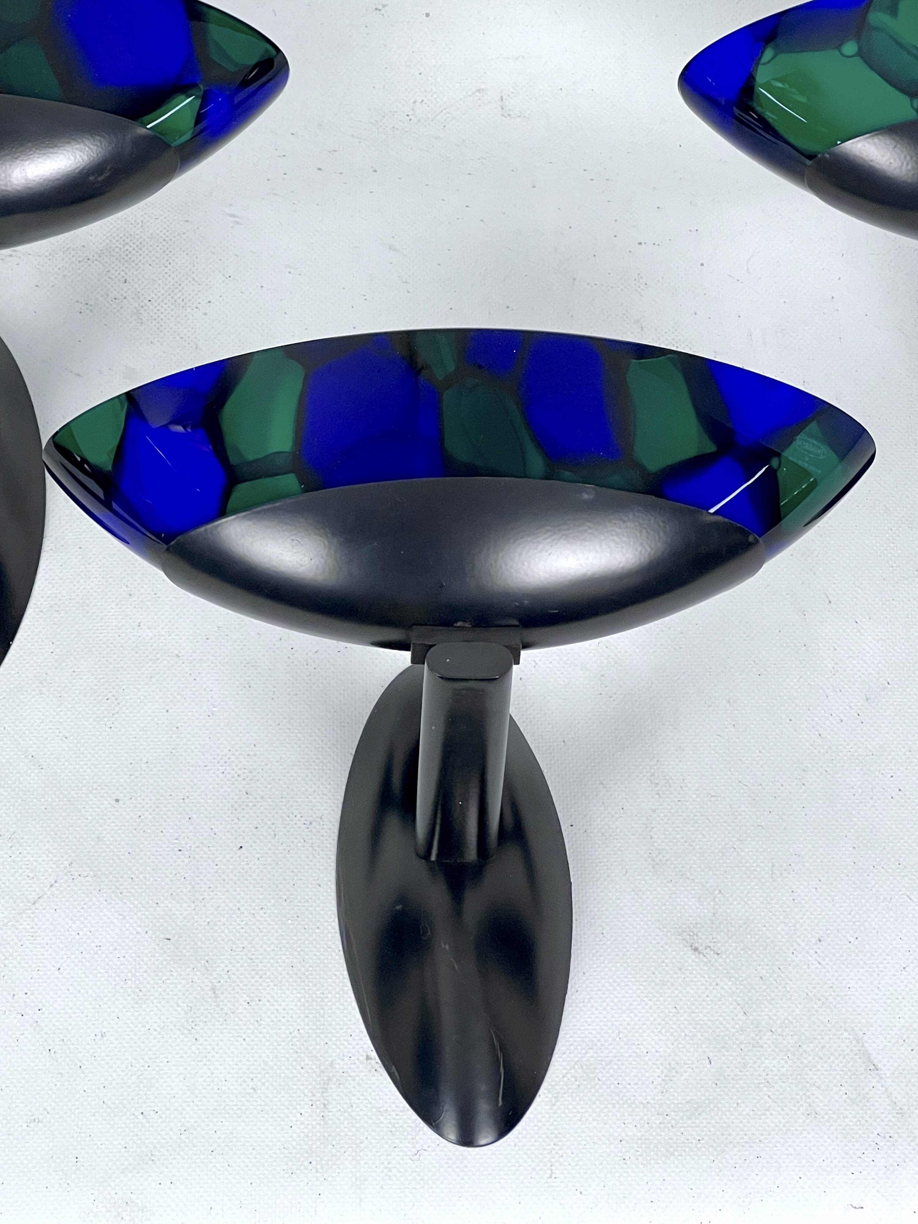 Ottavio Missoni, four large wall lamps in murano glass and metal. Italy 1980s