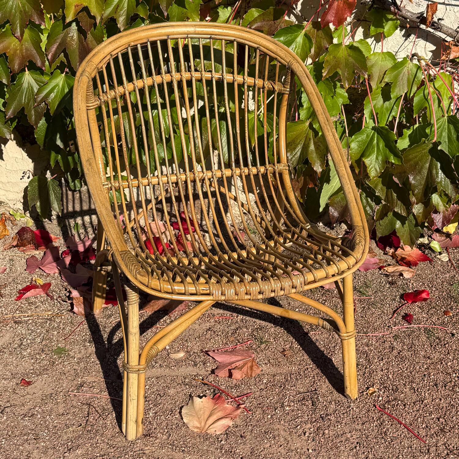 Pair of 1950s rattan armchairs from France.