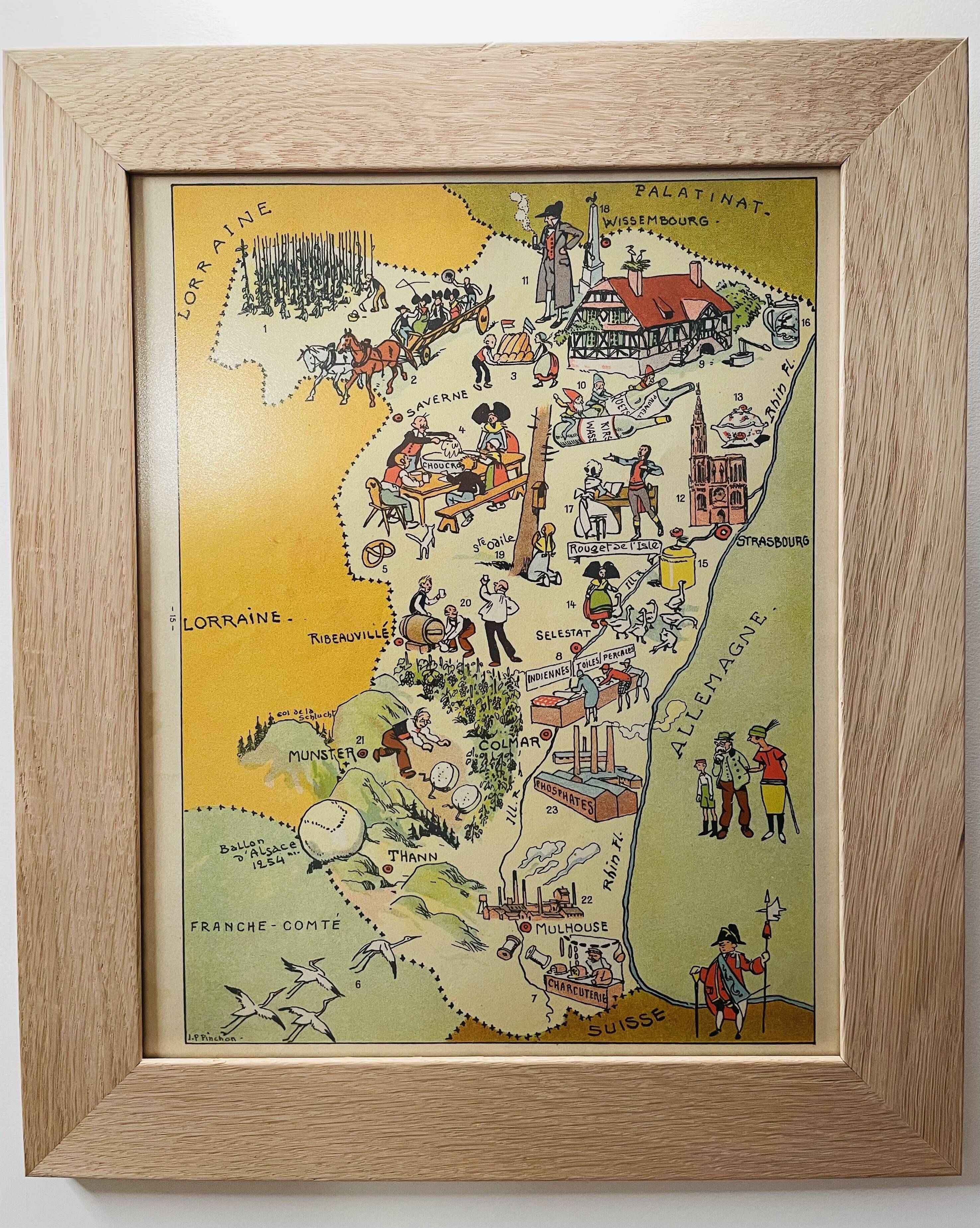 Vintage poster illustrated map of Alsace - JP Pinchon