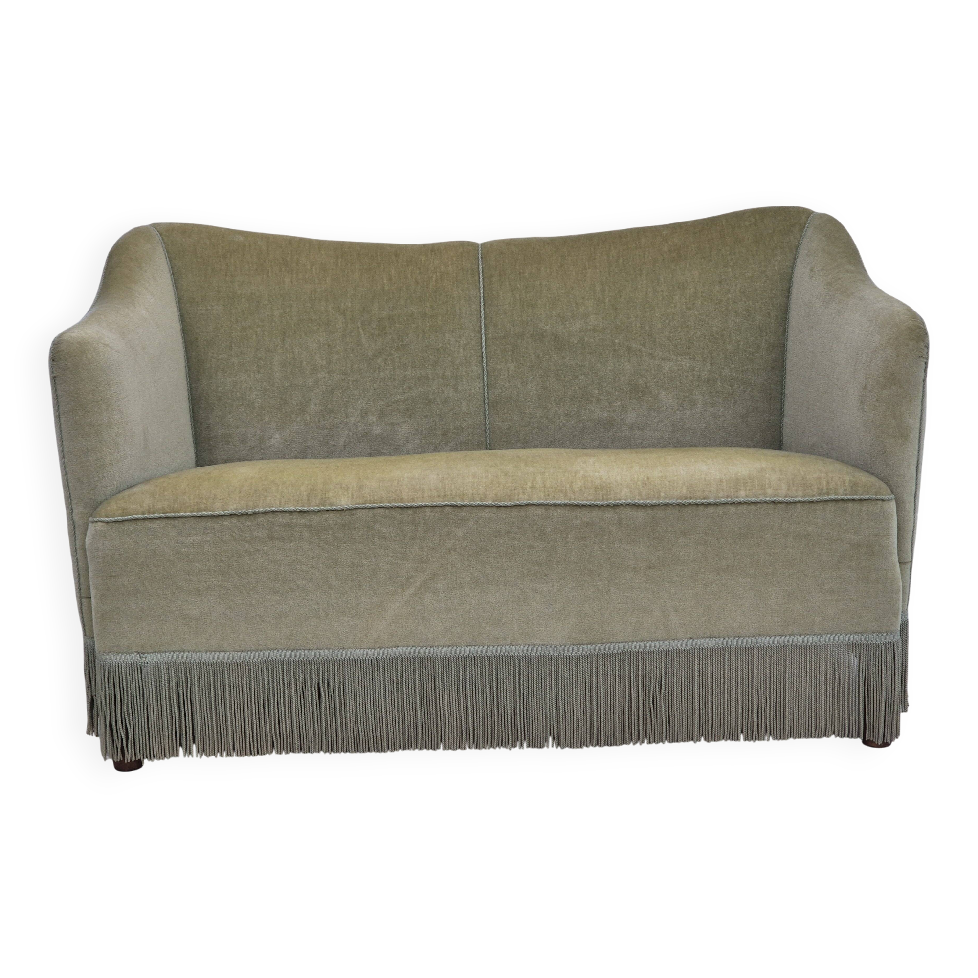 1960s, Danish 2 seater sofa, original condition, green furniture velour.