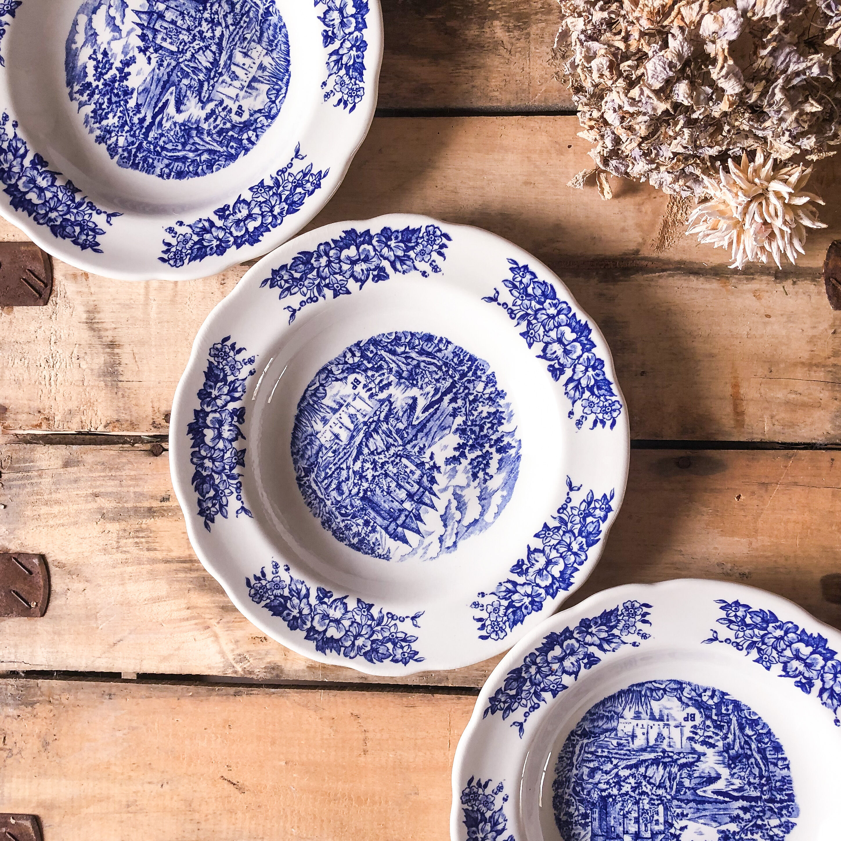 Trio of hollow porcelain plates
