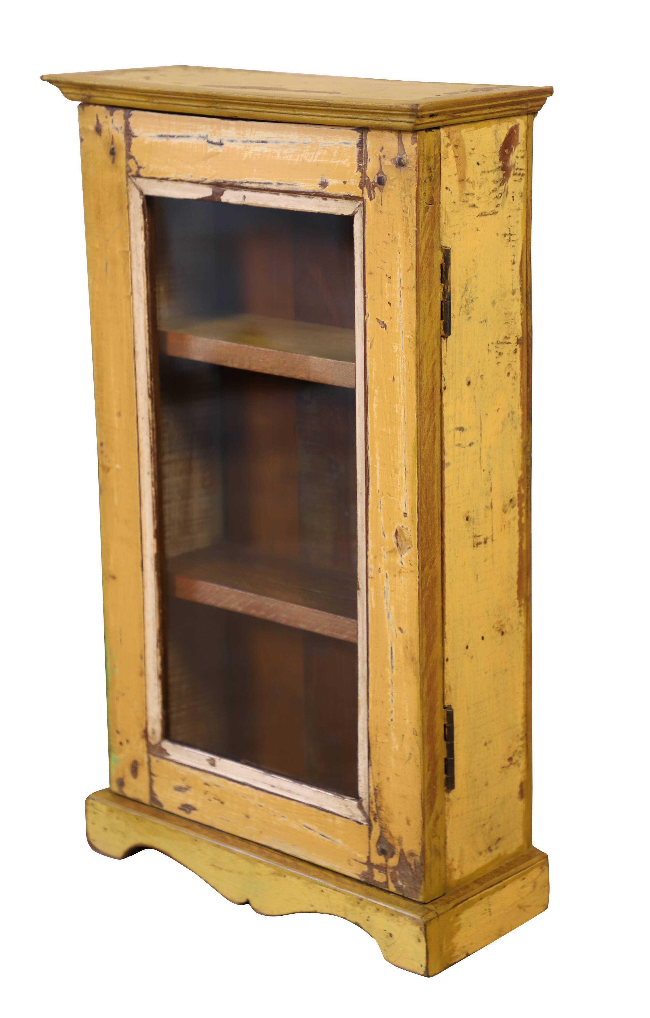 Burmese teak wall shelf with original yellow patina
