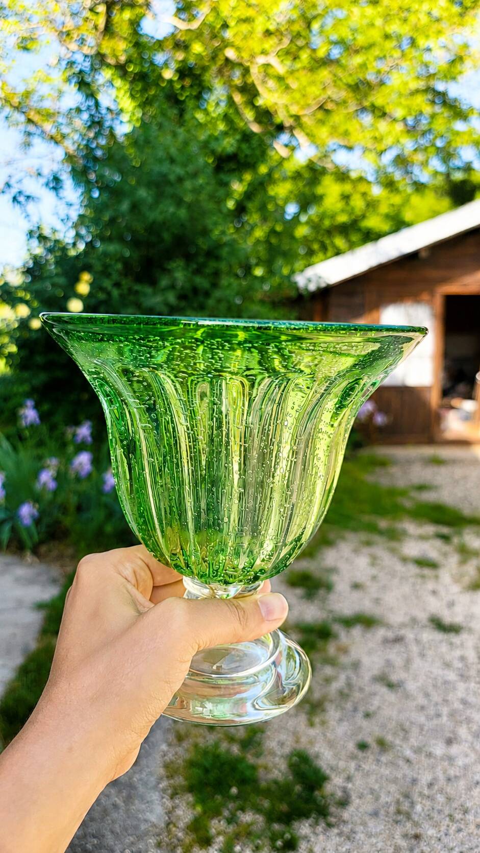 Large vintage green blown glass bowl