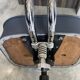 Swivel office chair in Roneo style, grey faux leather with vintage chrome.