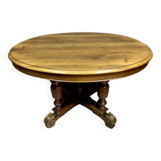 Napoleon III era extension table in solid walnut with blond patina (300cm)