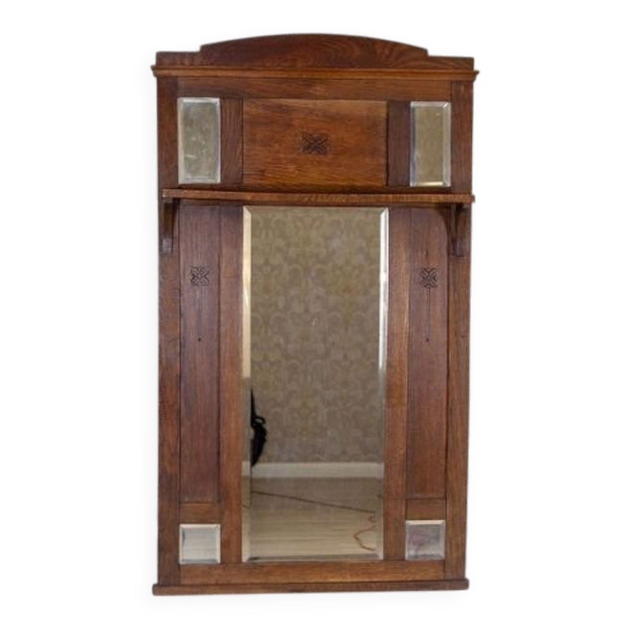 Art Nouveau Wall Mirror in Oak Frame, Early 20th Century