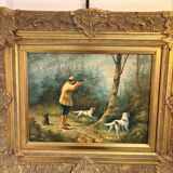 Oil Painting Panel HSP EDWARD WEBB Hunting Dog Forest