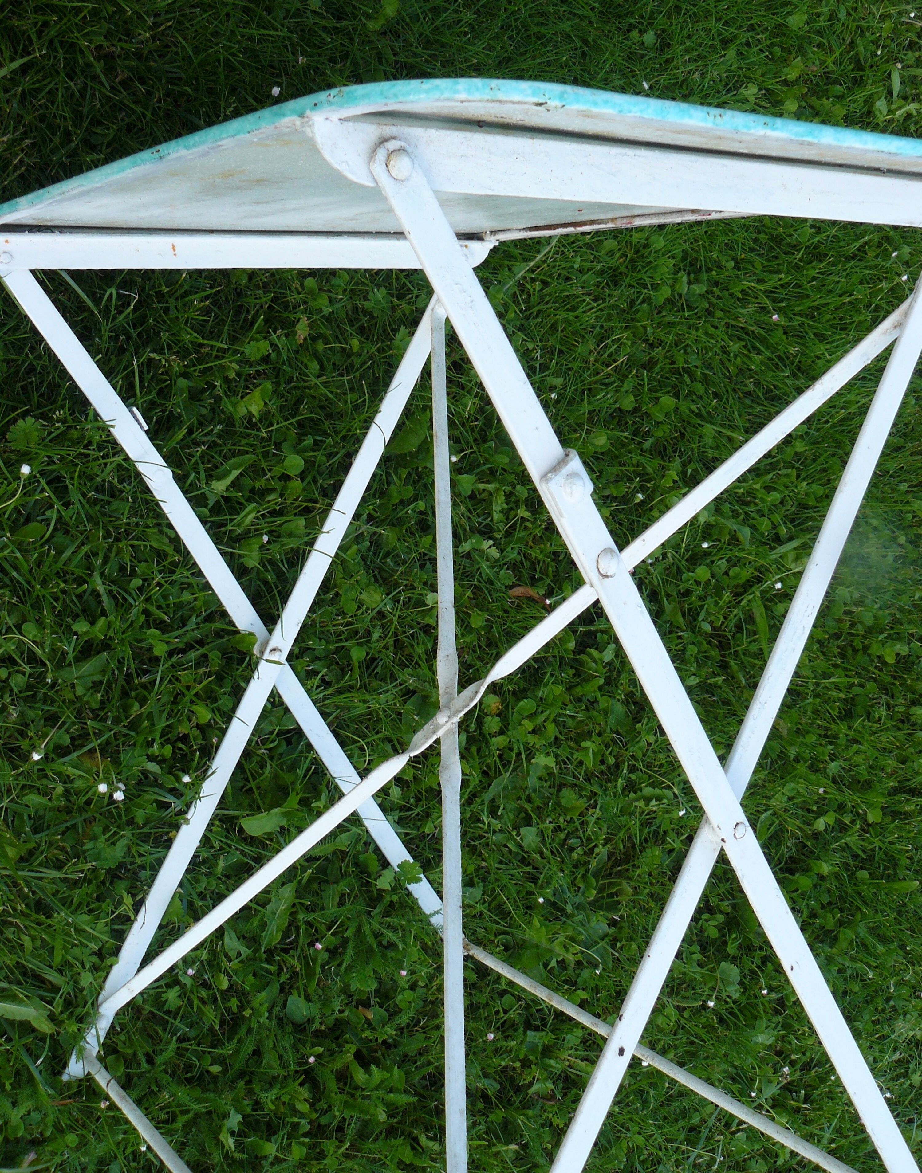Vintage green and white painted metal folding garden table 1950