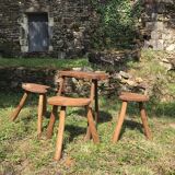 Brutalist wooden stool table set