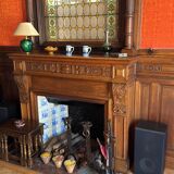 Antique carved wooden fireplace + overmantel – Napoléon III style