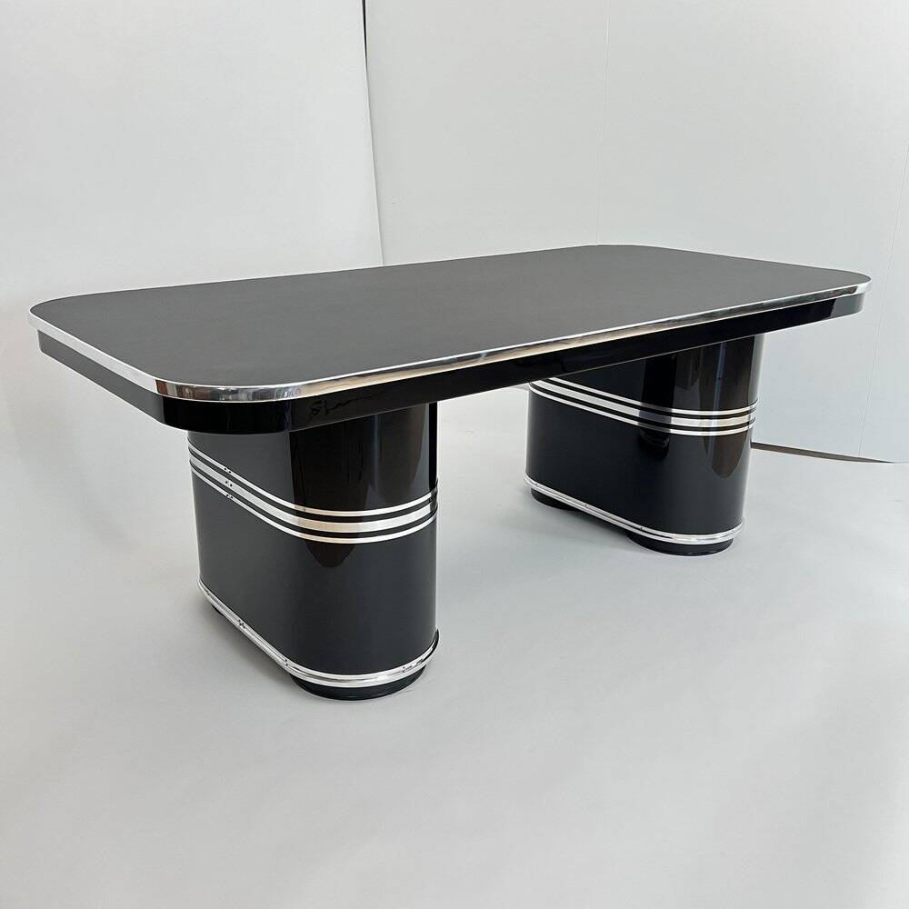 New York Desk in Black Lacquered Metal & Linoleum from Mauser, Germany, 1950