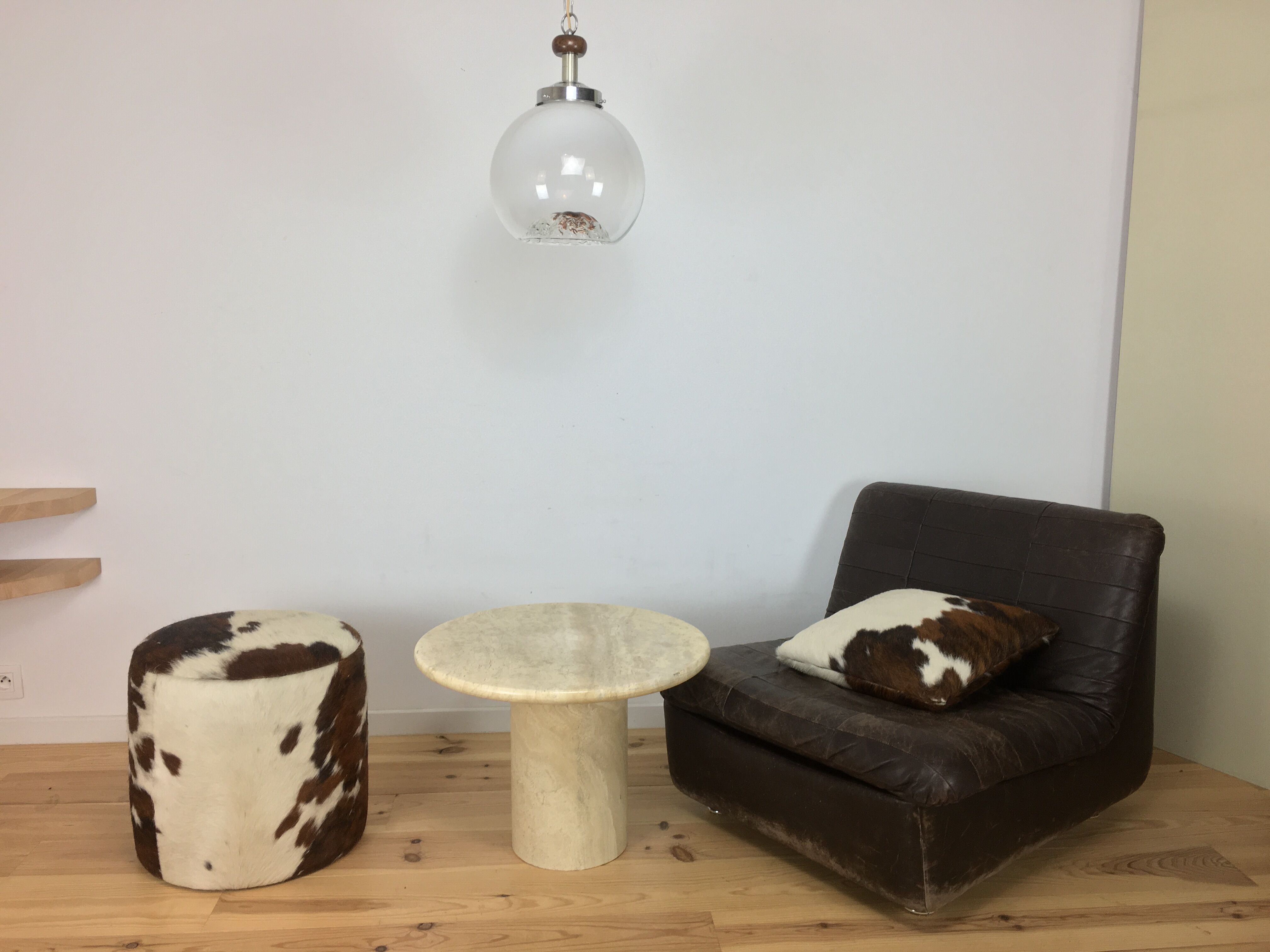 Pouf and cow cushion, leather