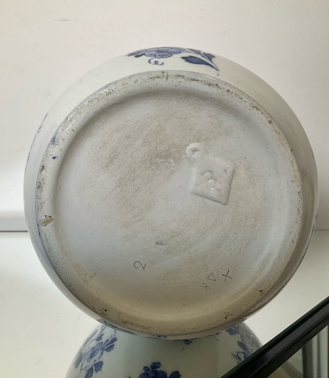 Large antique Delft blue and white porcelain vase signed