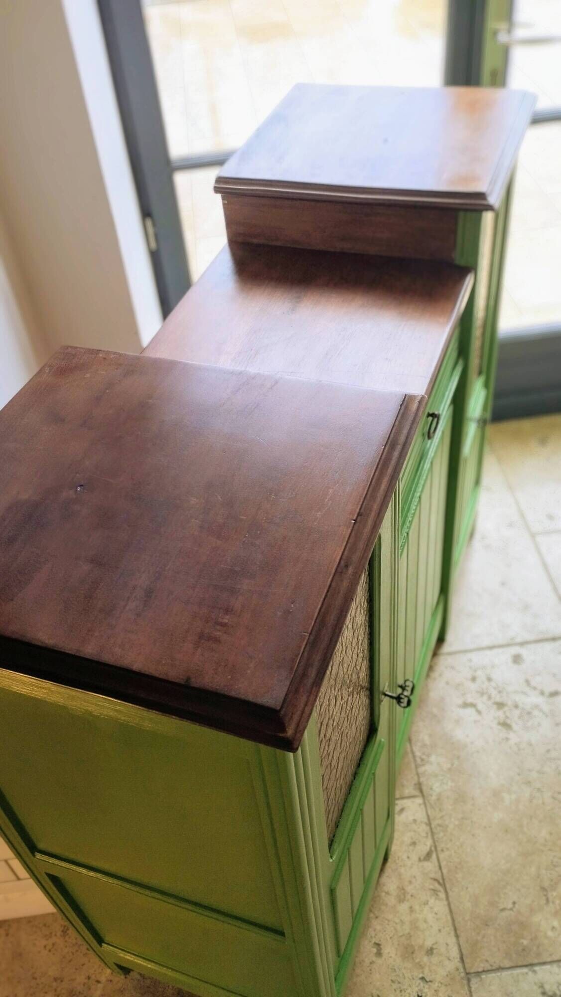 Art Deco Gin Buffet, painted in Farrow and Ball with a William Morris-inspired interior