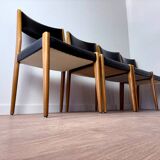 Set of 4 wooden and black leatherette chairs