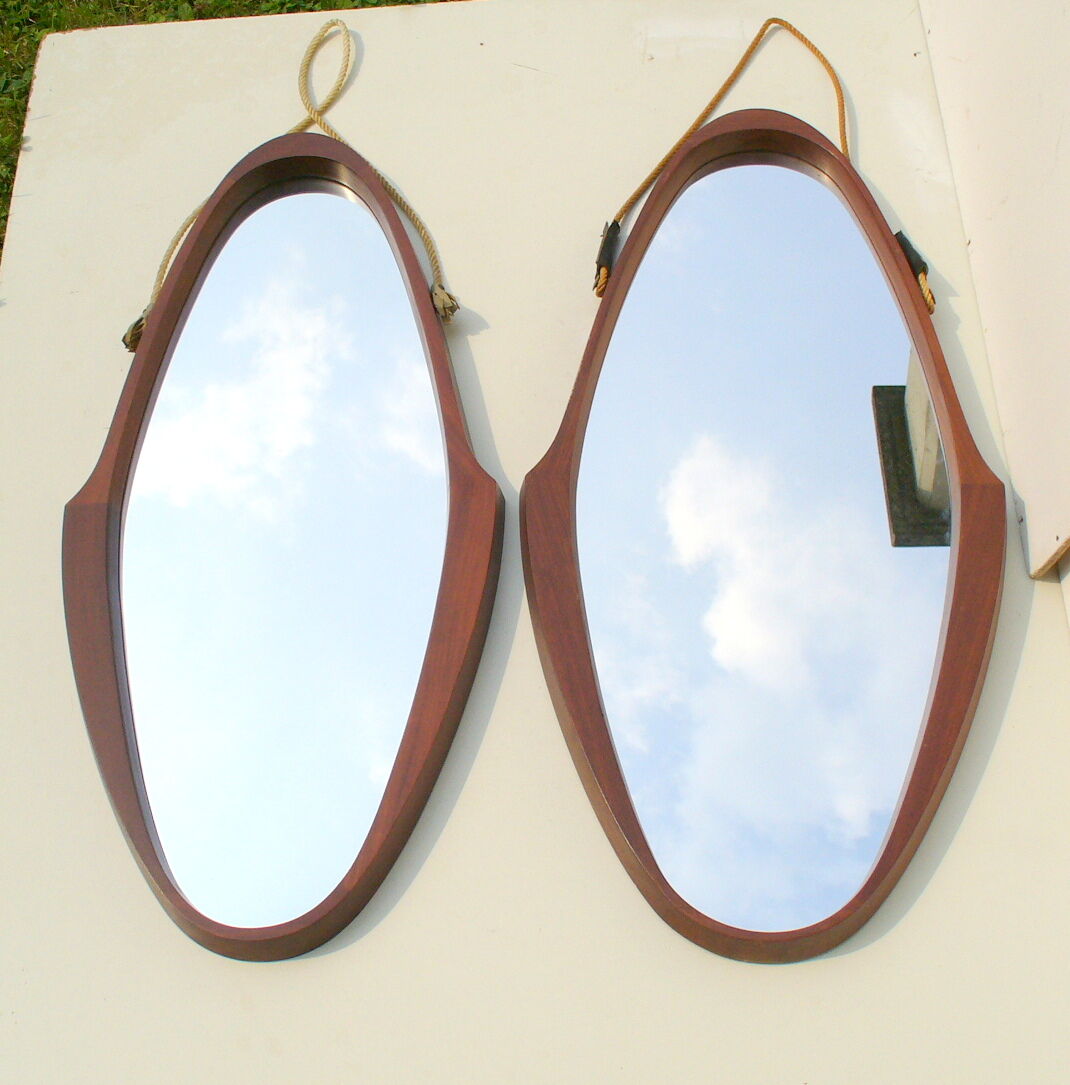 Miroirs en teck danois du milieu du siècle années 1950 41x84cm