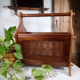 Antique wooden and cane magazine rack