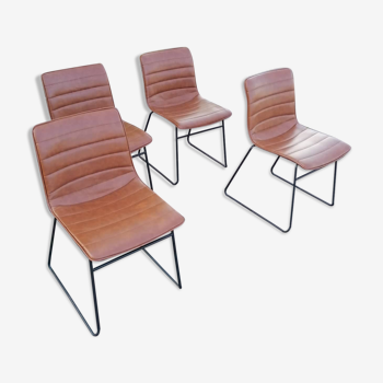 Set de 4 chaises fauteuils simili cuir marron Brooklyn vintage