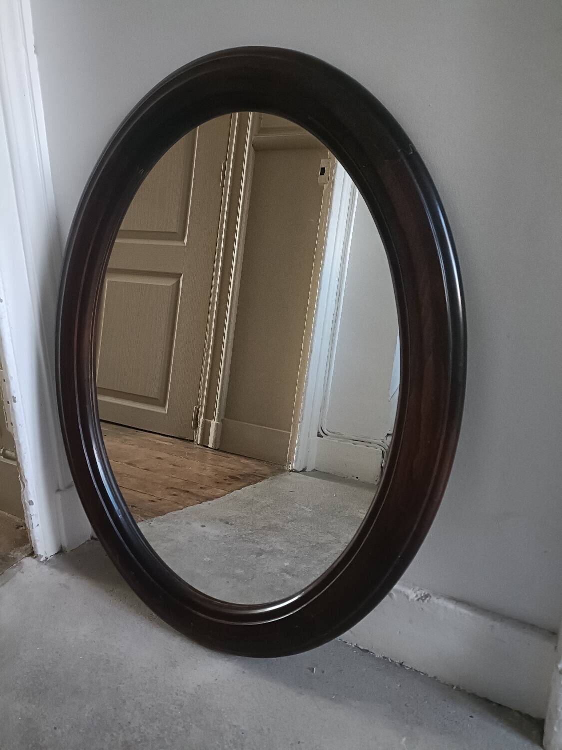 Miroir ovale bois massif 1950