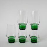 Set of 5 Long Drink Design glasses with green legs, 1970