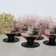 Set de 11 coupes à pied rose, vintage, 1950, mid century