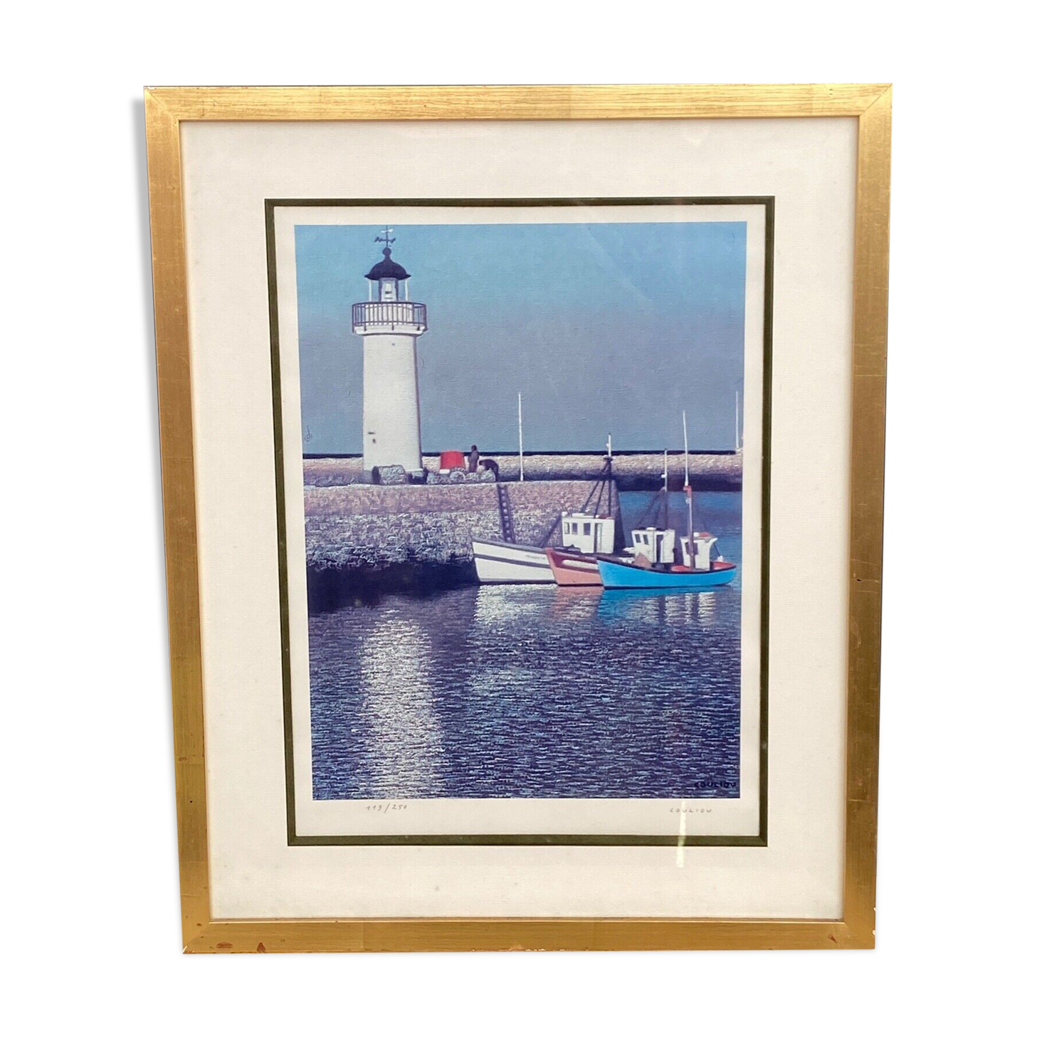 Countersigned lithograph couliou jean yves port de sauzon a belle ile