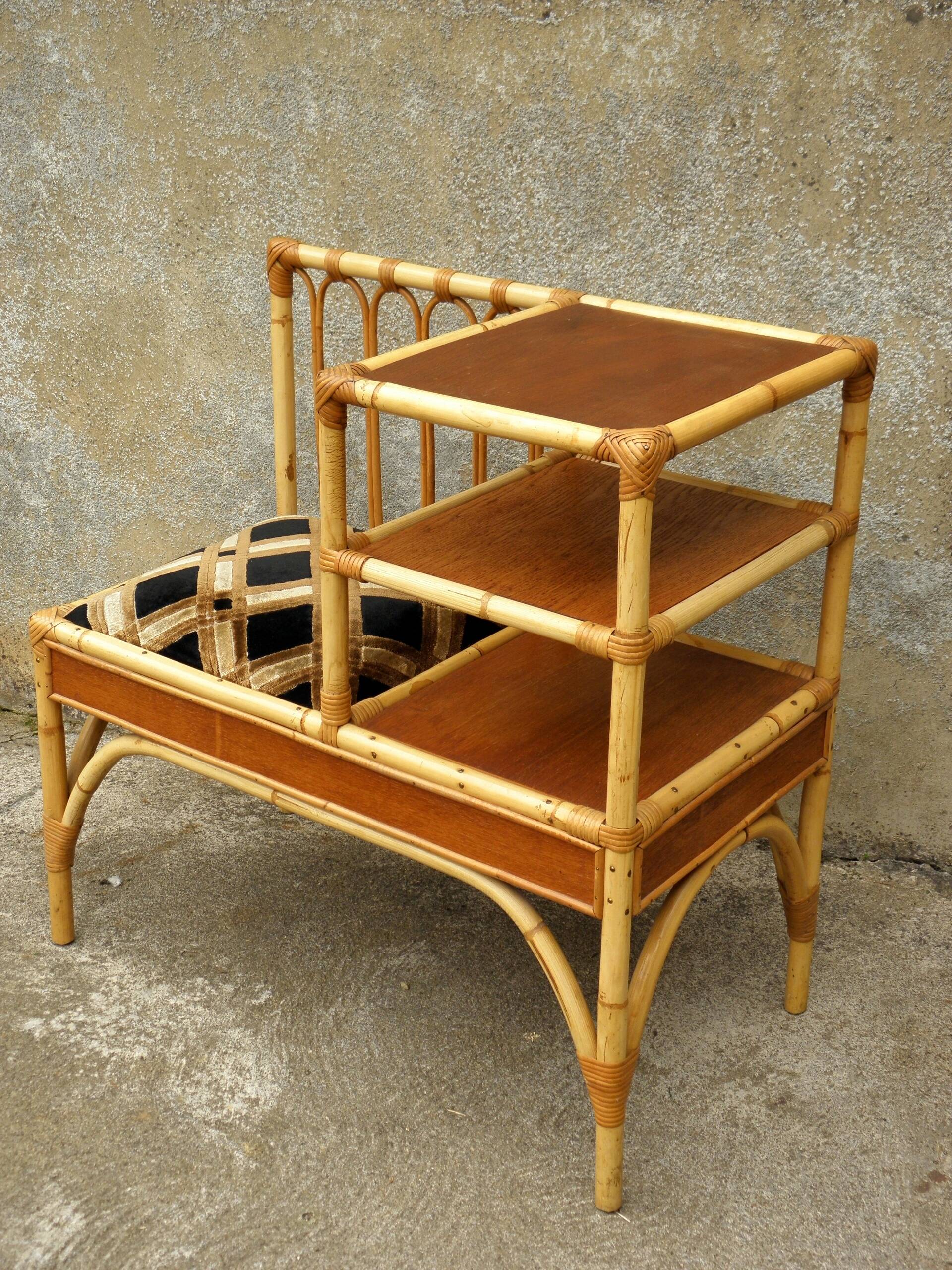 70s rattan telephone bench