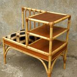 70s rattan telephone bench