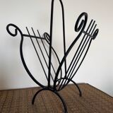 Wrought iron lyre magazine rack from the 50s