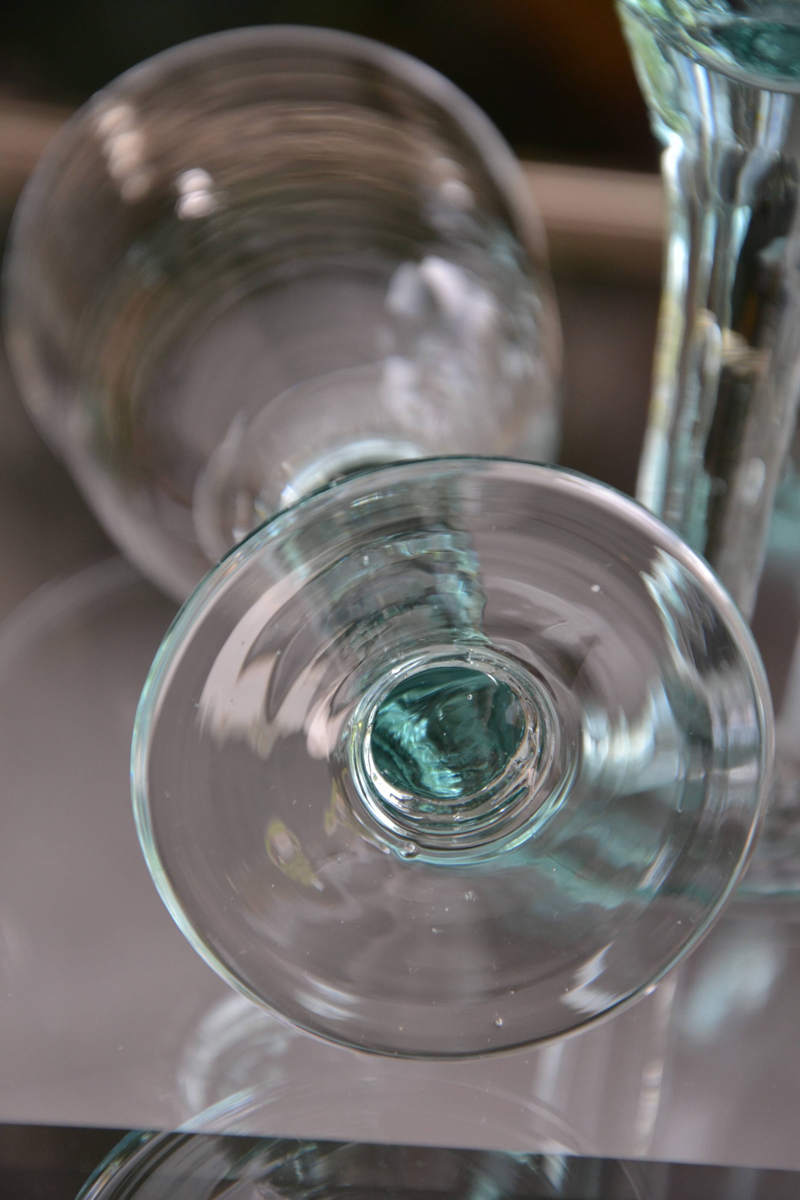 Set of hand-blown stemmed bubble glasses