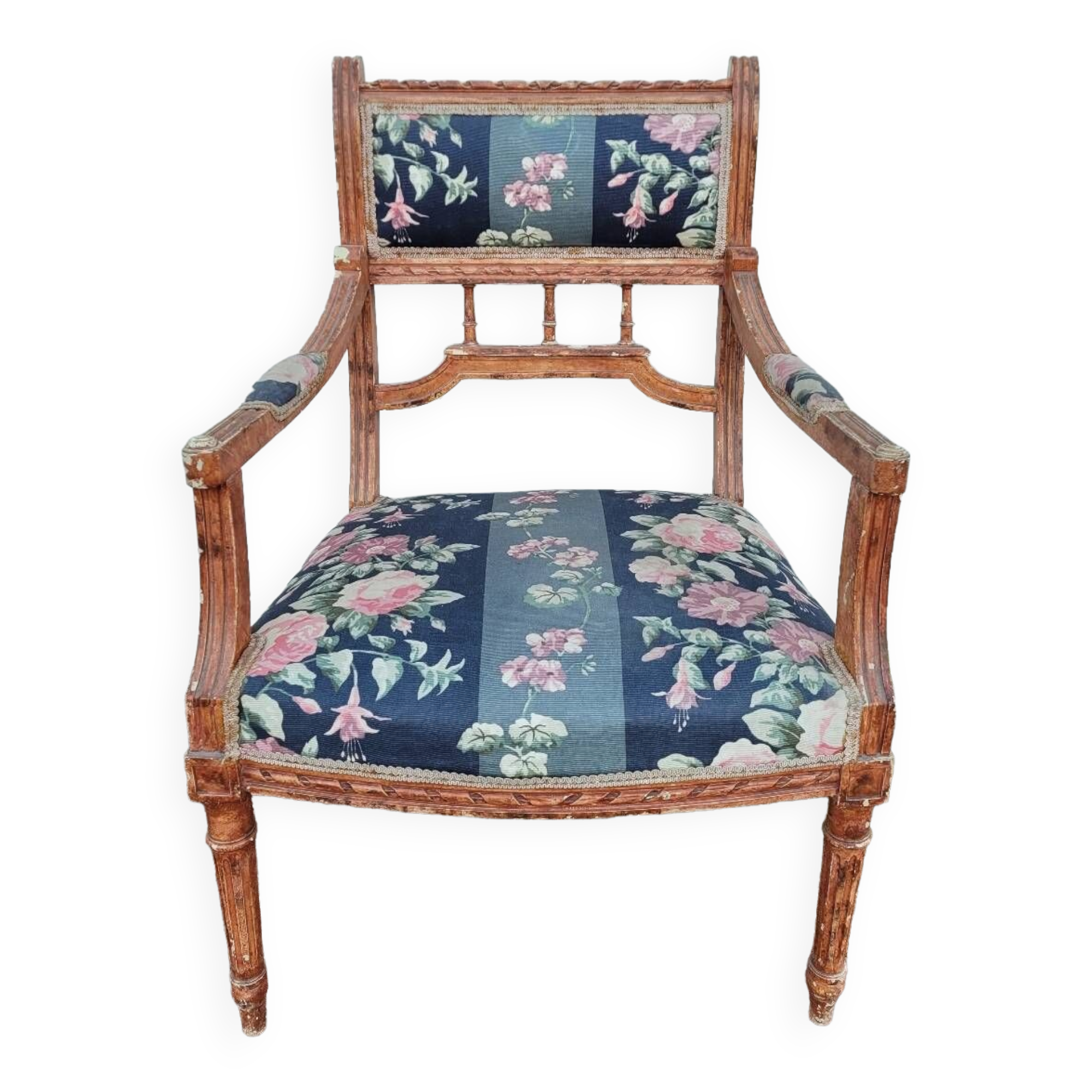 Antique Louis Xvi style armchair 1900s Fleuris fabrics