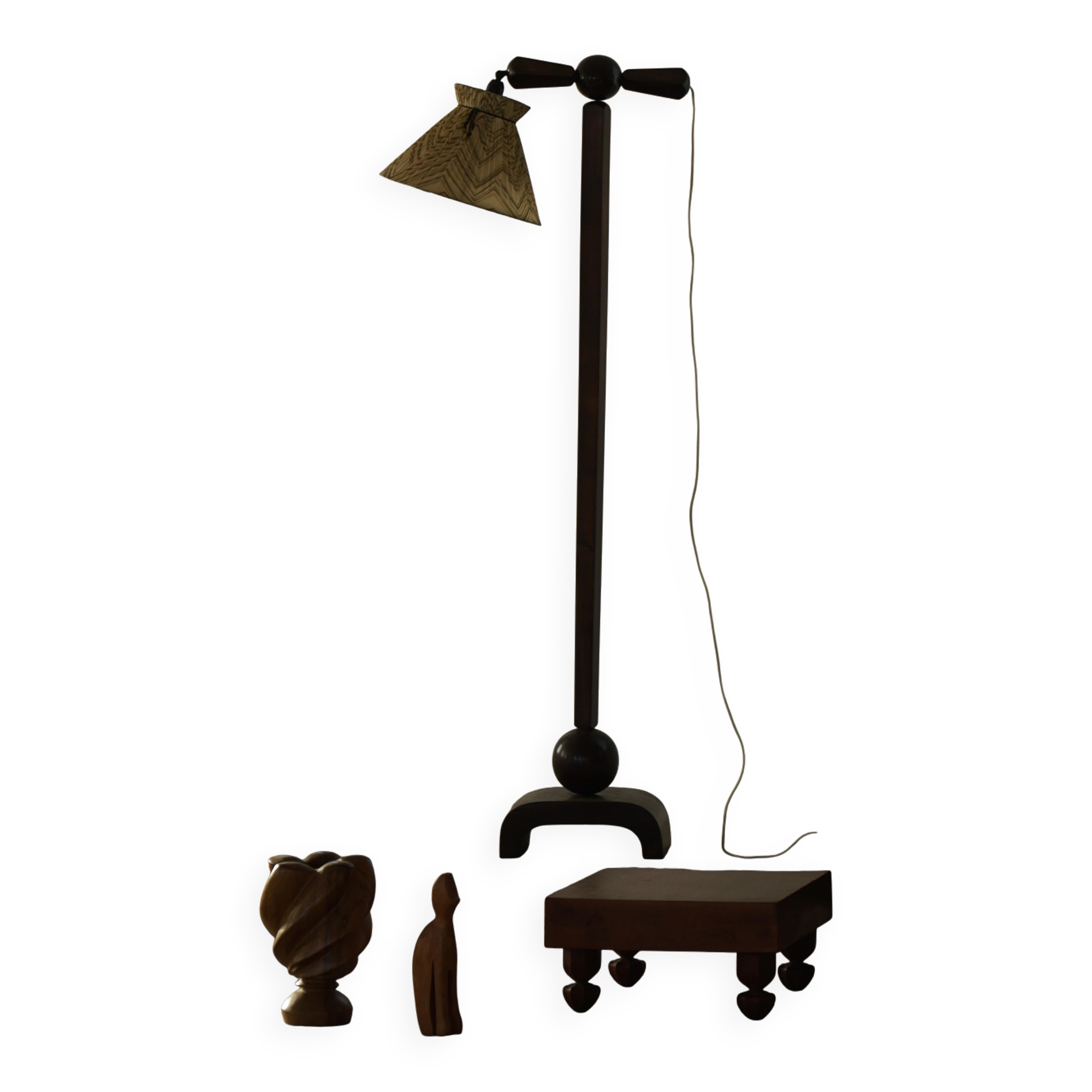 Scandinavian Funkis floor lamp with original shade, Denmark, Art Deco, 1930s